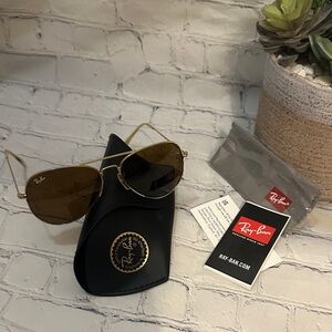 Ray-Ban Gold Frame Sunglasses with Brown Lenses
